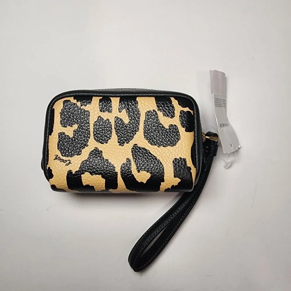 NWT Coach CBP13 Pouch Wristlet with Leopard Print